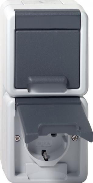 Gira IP44 WG Doppelsteckdose senkrecht Aufputz Grau 078030