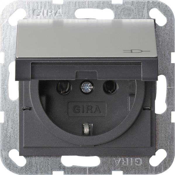Gira System 55 Steckdose mit KD Edelstahl 0454600