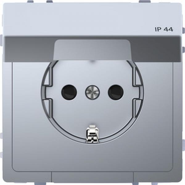 Merten Steckdose mit Klappd., IP44, BRS, Steckklemmen, Edelstahl, System Design MEG2314-6036