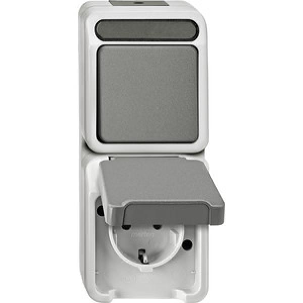 Merten AQUASTAR Kombination Steckdose mit KS Taster lichtgrau MEG3497-8029