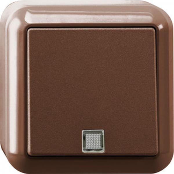 Merten Taster mit Orientierungslicht und N-Klemme, Wechsel 1-polig, braun, AUFPUTZ MEG3160-8717