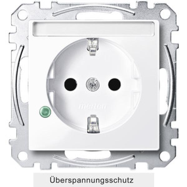 Merten SCHUKO-Steckdose mit Überspannungschutz und Schriftfeld, Berührungsschutz, Steckklemmen, aktivweiß glänzend, System M MEG2305-0325
