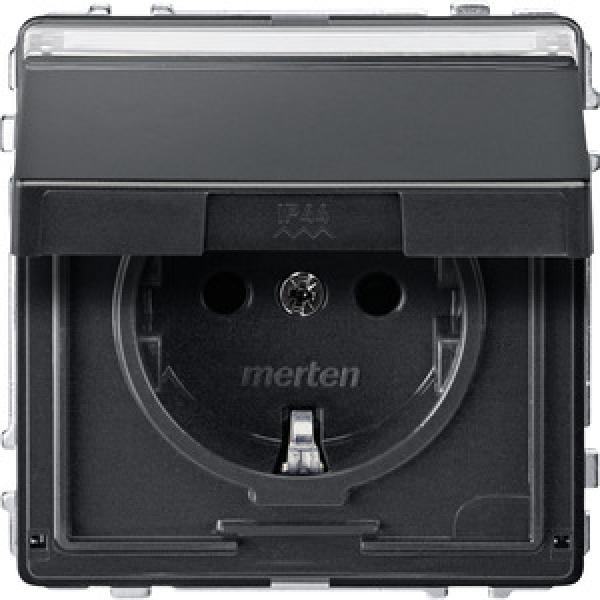 Merten SCHUKO-Steckdose mit Klappdeckel und Schriftfeld, Berührungsschutz, Steckklemmen, anthrazit, AQUADESIGN MEG2312-7214