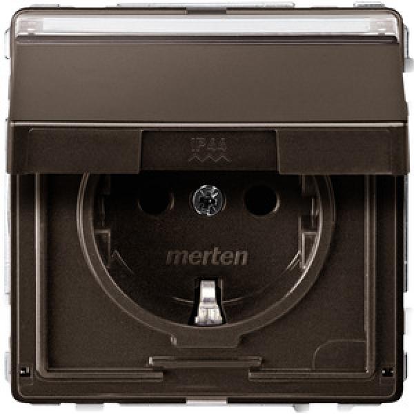 Merten SCHUKO-Steckdose mit Klappdeckel und Schriftfeld, Berührungsschutz, Steckklemmen, dunkelbrasil, AQUADESIGN MEG2312-7215
