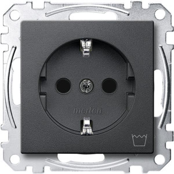 Merten SCHUKO-Steckdose mit Kennzeichnung Waschmaschine, Berührungsschutz, Steckklemmen, anthrazit, System M MEG2352-0414