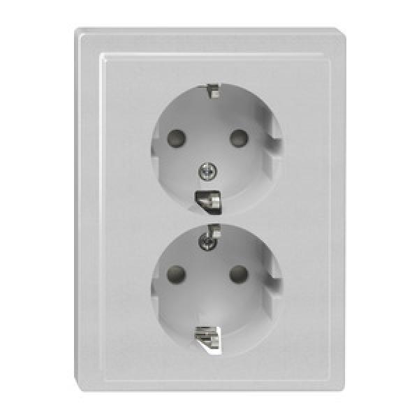 Merten SCHUKO-Doppel-Steckdose, Berührungsschutz, Steckklemmen, aluminium, ARTEC MEG2420-5060