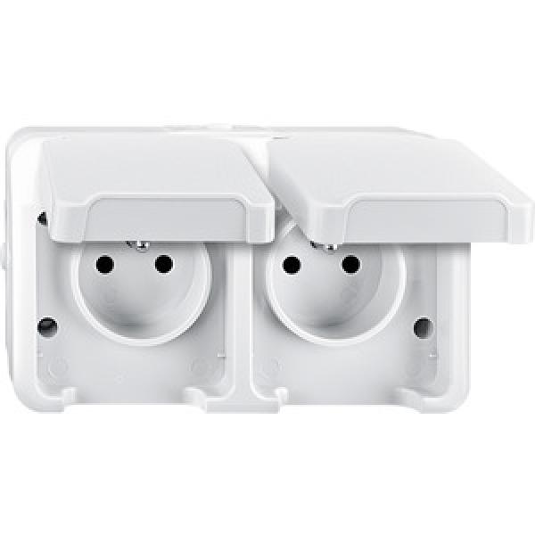 Merten Doppelsteckdose mit Schutzkontaktstift und Berührungsschutz, polarweiß, AQUASTAR MEG2520-8019