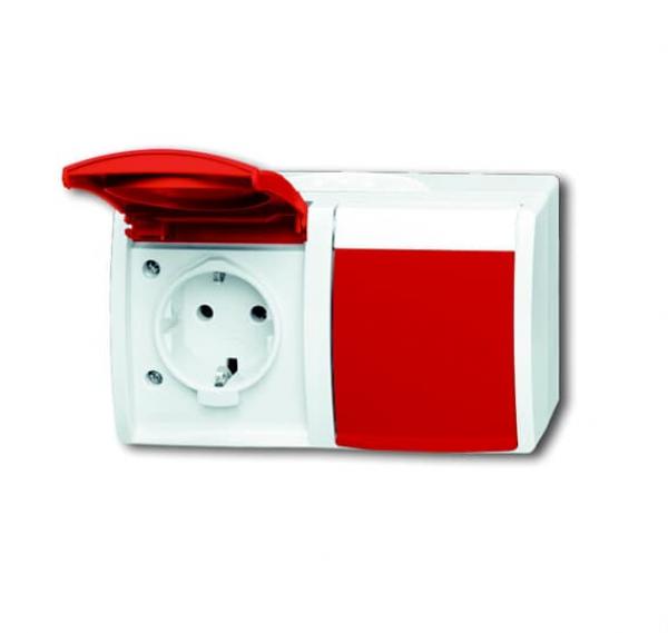 BJ SCHUKO® Steckdose 2-fach, mit roten Klappdeckeln 20\2 EW\DVN-54