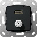 Gira HDMI, SAT F Buchse Gender Changer Einsatz Schwarz matt 567510