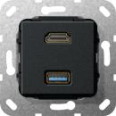 Gira HDMI, USB 3.0 A Kabelpeitsche Einsatz Schwarz matt 567910