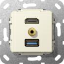 Gira HDMI,USB 3.0 A,M Klinke Gender Ch,K peit Einsatz Cremewei§ 568001