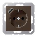 Jung SCHUKO Steckdose 16 A 250 V ~, mit USB-Ladegerät 1 x Typ A, Berührungsschutz, Serie A, mokka A1520-18AMO