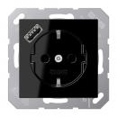Jung SCHUKO Steckdose 16 A 250 V ~, mit USB-Ladegerät 1 x Typ A, Berührungsschutz, Serie A, schwarz A1520-18ASW