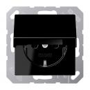 Jung SCHUKO Steckdose, 16 A 250 V ~, Berührungsschutz, Klappdeckel, Thermoplast, Serie A, schwarz A1520BFKIKLSW