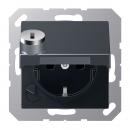 Jung SCHUKO Steckdose, 16 A 250 V ~, Berührungsschutz, Klappdeckel, mit Sicherheitsschloss, Thermoplast lackiert, Serie A, anthrazit matt A1520BFKLSLANM