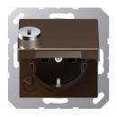 Jung SCHUKO Steckdose, 16 A 250 V ~, Berührungsschutz, Klappdeckel, mit Sicherheitsschloss, Thermoplast lackiert, Serie A, mokka A1520BFKLSLMO