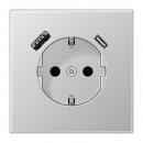 Jung SCHUKO Steckdose 16 A 250 V ~, mit USB-Ladegerät 1 x Typ A + 1 x Typ C, Berührungsschutz, Serie LS, Aluminium (lackiert) AL1520-15CA-L