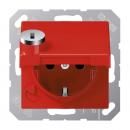 Jung SCHUKO Steckdose, 16 A 250 V ~, Berührungsschutz, Klappdeckel, mit Sicherheitsschloss, Thermoplast, Serie AS/A, rot AS1520BFKLSLRT