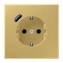 Jung SCHUKO Steckdose 16 A 250 V ~, mit USB-Ladegerät 1 x Typ A, Berührungsschutz, Serie LS, Messing classic (lackiert) ME1520-18AC-L