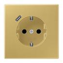 Jung SCHUKO Steckdose 16 A 250 V ~, mit USB-Ladegerät 1 x Typ C, Berührungsschutz, Serie LS, Messing classic (lackiert) ME1520-18CC-L