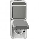 Merten AQUASTAR Kombination Steckdose mit KS Taster lichtgrau MEG3497-8029