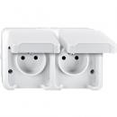 Merten Doppelsteckdose mit Schutzkontaktstift und Berührungsschutz, polarweiß, AQUASTAR MEG2520-8019