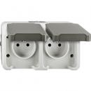 Merten Doppelsteckdose mit Schutzkontaktstift und Berührungsschutz, lichtgrau, AQUASTAR MEG2520-8029